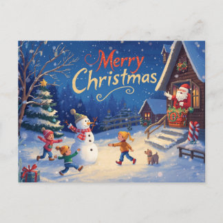 Carte Postale Vibrant Christmas Postcard – Snowman & Santa