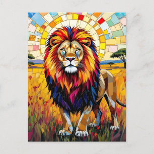 Carte Postale Vibrant coloré Lion Mosaic Blank