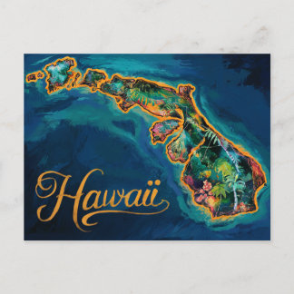 Carte Postale "Vibrant Hawaiian Paradise Map Art