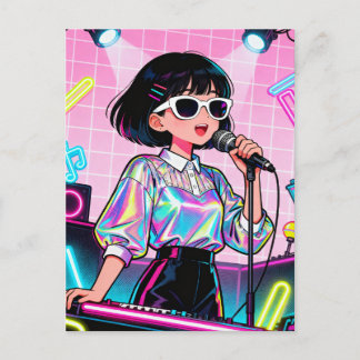 Carte Postale Vibrant Japanese Karaoke Pop Art Girl