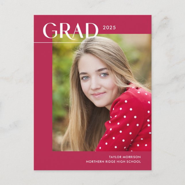 Carte Postale Vibrant rose moderne 1-Photo 2025 Graduation Party (Devant)