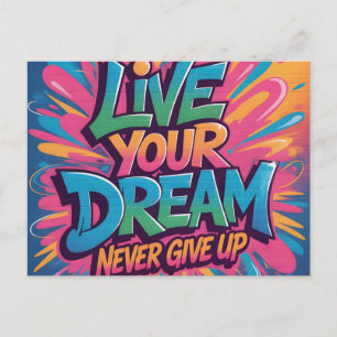 Carte Postale Vibrant "Vivez Votre Rêve" Murale de Graffiti Arti