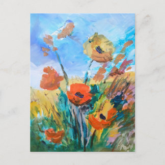 Carte postale vibrante de prairie sauvage de pavot