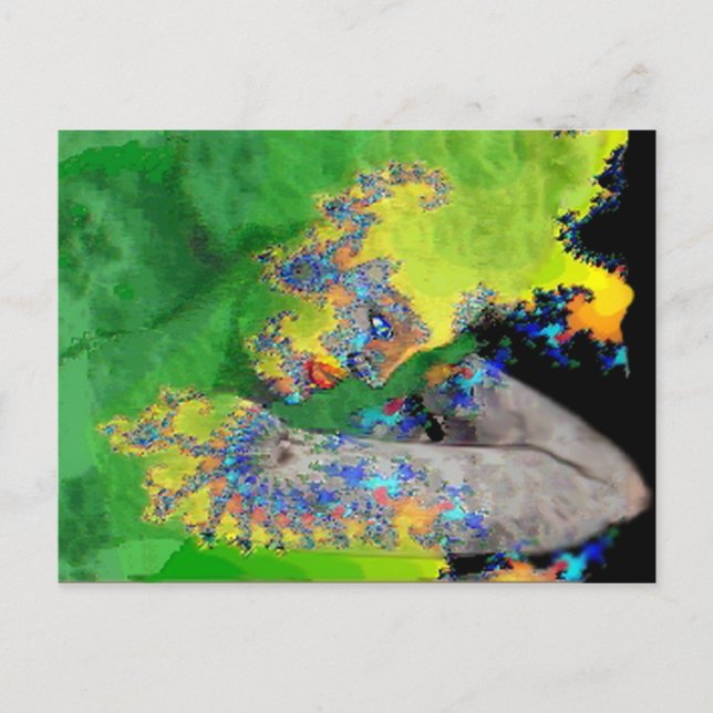 CARTE POSTALE VIBRATION DE MATTER, FRACTAL WOMAN IN GREEN YELLOW (Devant)