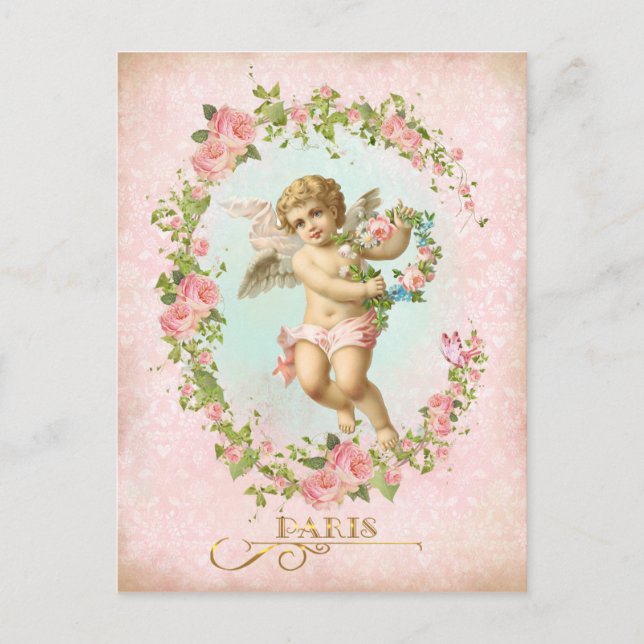 Carte Postale Victorian Angel Pink Rose Frame Postcard (Devant)