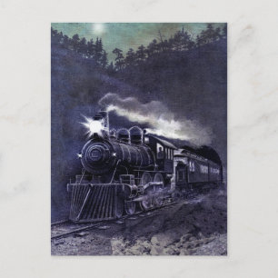 Carte Postale Victorian Colored Etching - Steam Engine Train