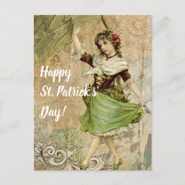 Carte Postale Victorian Dancing Girl in Green St. Patrick's Day (Devant)
