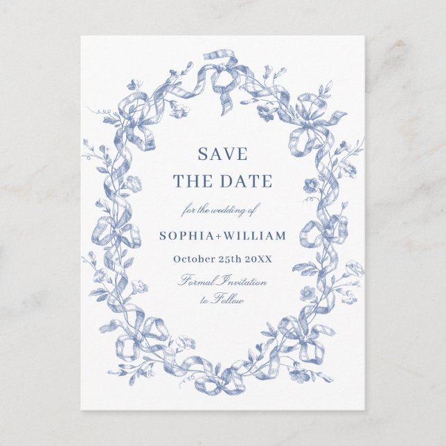 Carte Postale Victorian Ornate Grace Floral Blue Enregistrer la  (Devant)