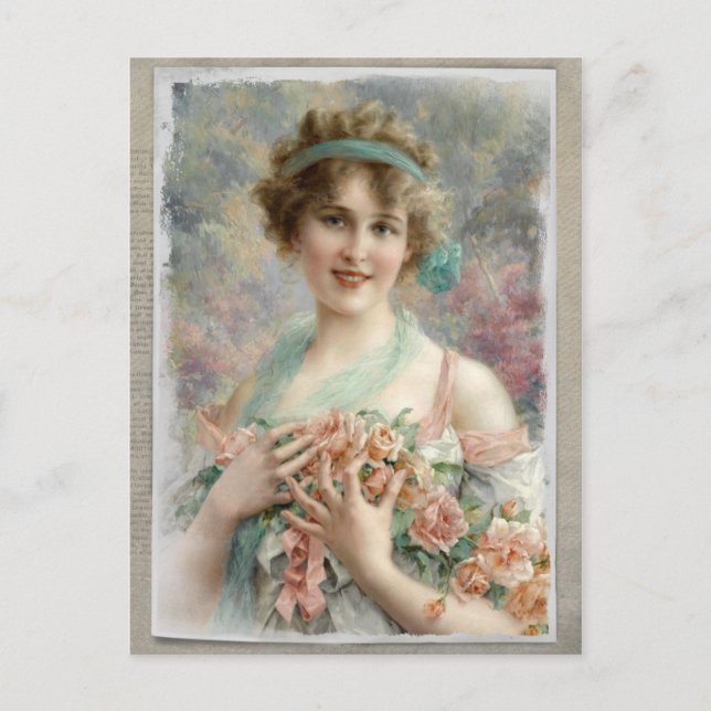 Carte Postale Victorian Woman w/ Roses on Watercolor Postcard (Devant)