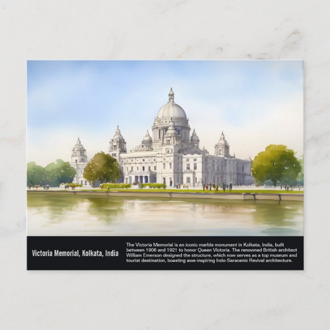 Carte Postale Victoriel Memorial Kolkata aquarelle peinture (Devant)
