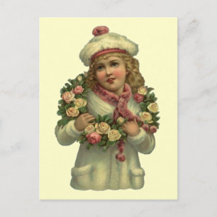 Carte Postale VICTORIEN vintage avec ROSE WREATH LEI POSTCARD