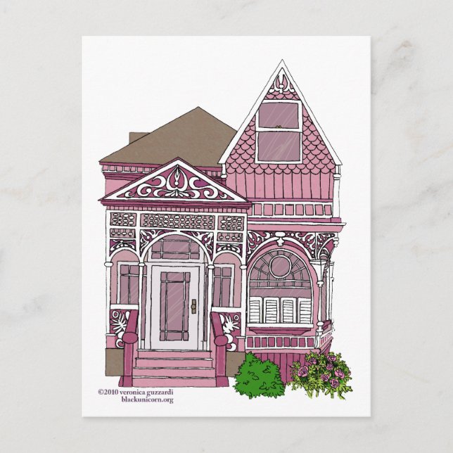 Carte Postale Victorienne "Dame Peinte" - rose (Devant)