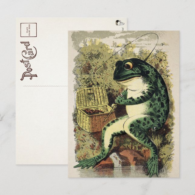 Carte postale victorienne de la grenouille de pêch (Devant / Derrière)