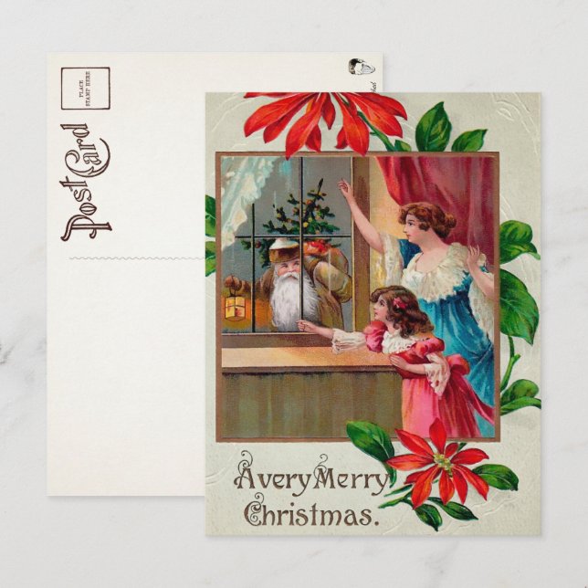 Carte postale victorienne de Père Noël fouineur (Devant / Derrière)