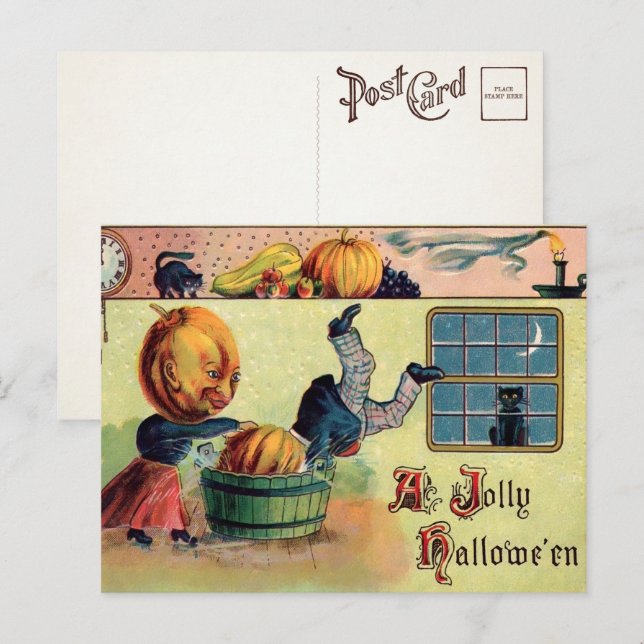 Carte postale victorienne joyeuse d'Halloween (Devant / Derrière)