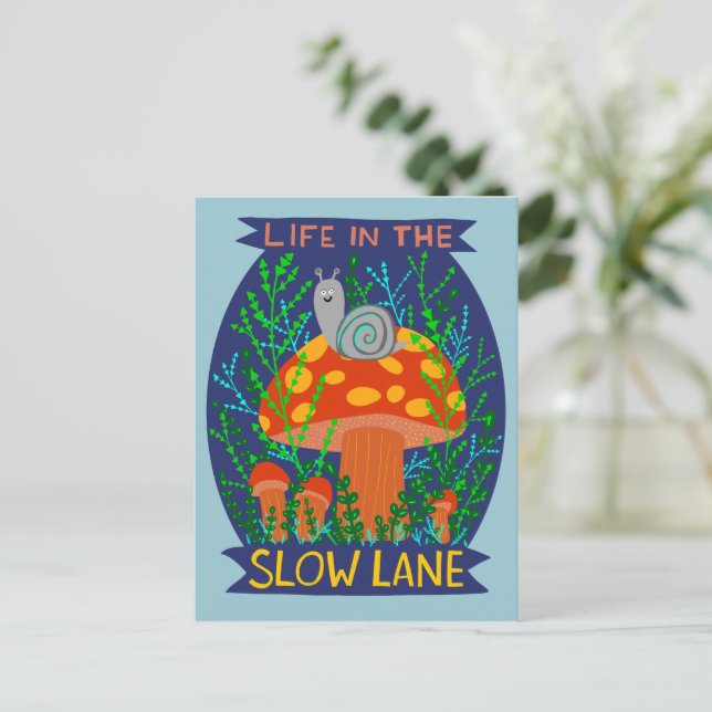 Carte Postale Vie dans le Champignon d'escargot mou Lane Lente (Debout devant)