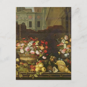 Carte Postale Vie morte avec fleurs, fruits et coquilles