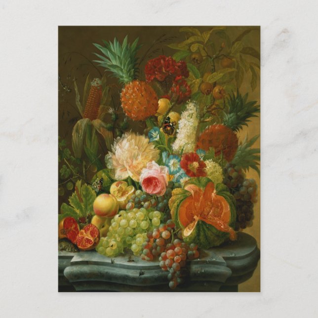 Carte Postale Vie morte avec un melon et des raisins (Devant)