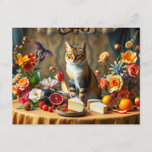 Carte Postale Vie morte intemporelle avec chat et produire
