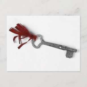 CARTE POSTALE VIEILLE CLÉ AVEC RIBBON ROUGE