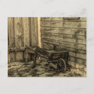 Carte Postale vieille fenêtre bois brouette en bois ferme rustiq
