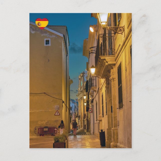 Carte Postale Vieille rue illuminée à Mahon - Menorca (Devant)