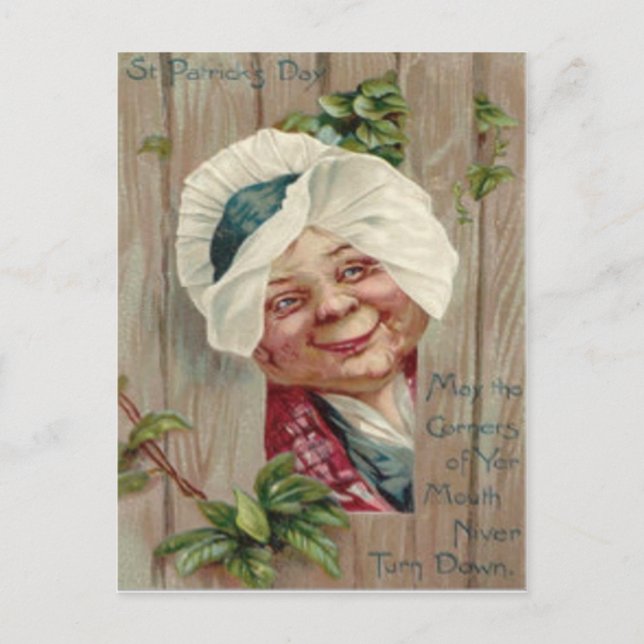 Carte Postale Vielle Dame Smile Shamrock Fence Bonnet (Devant)