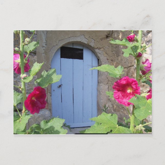 Carte Postale Vielle porte bleue avec sucette de miel (Devant)