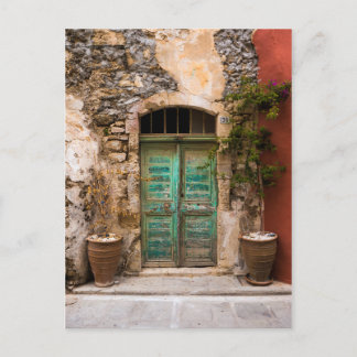 Carte Postale Vielle porte Turquoise en Crète, Grèce
