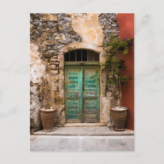 Carte Postale Vielle porte Turquoise en Crète, Grèce (Devant)