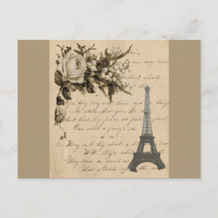 Carte Postale Vielles fleurs françaises et tour Eiffel