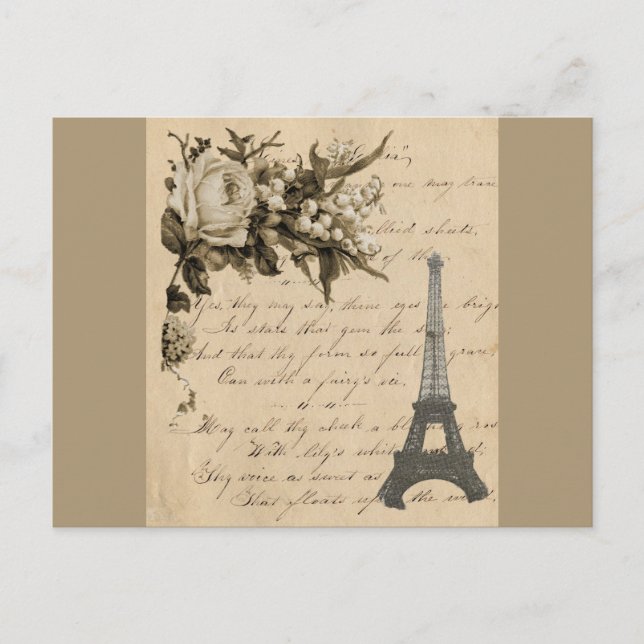 Carte Postale Vielles fleurs françaises et tour Eiffel (Devant)