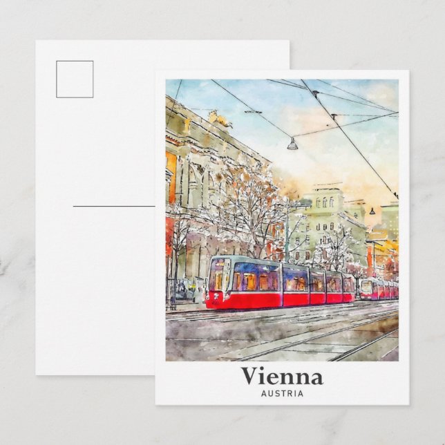 Carte Postale Vienne Autriche Aquarelle Dessin main (Devant / Derrière)