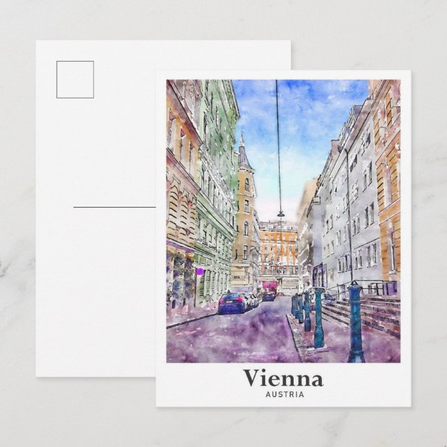 Carte Postale Vienne Autriche Art Voyage Aquarelle main tiré (Devant / Derrière)