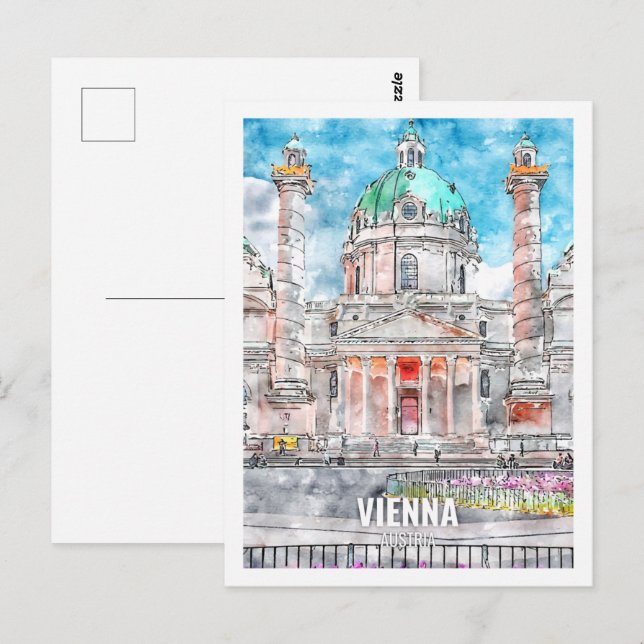 Carte Postale Vienne Autriche célèbre Travel Place Aquarelle (Devant / Derrière)