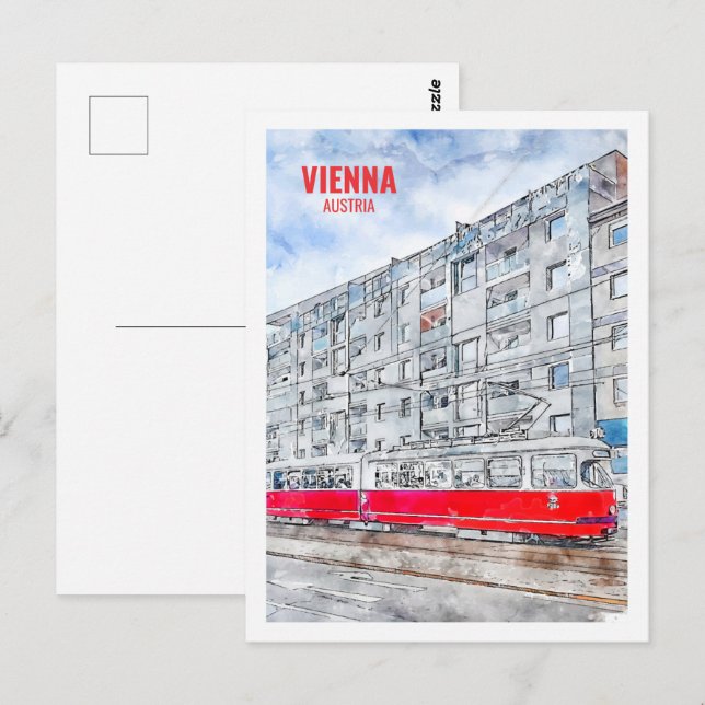 Carte Postale Vienne Autriche Fameux Aquarelle de Voyage (Devant / Derrière)