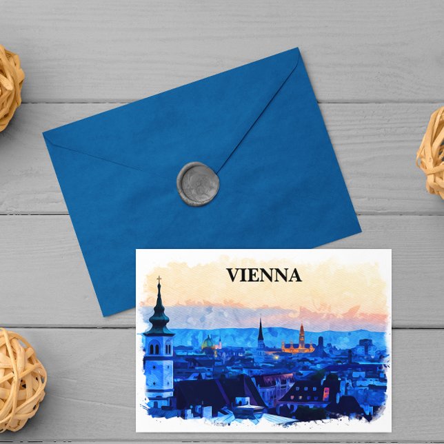 Carte Postale Vienne Autriche Watercolor City View (Vienna Austria Vintage Postcard)