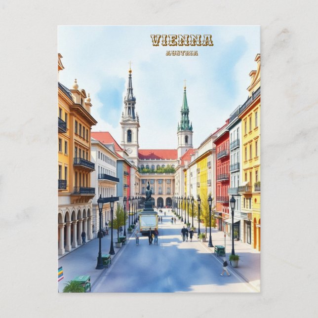 Carte Postale Vienne moderne Autriche Peinture à l'aquarelle (Devant)