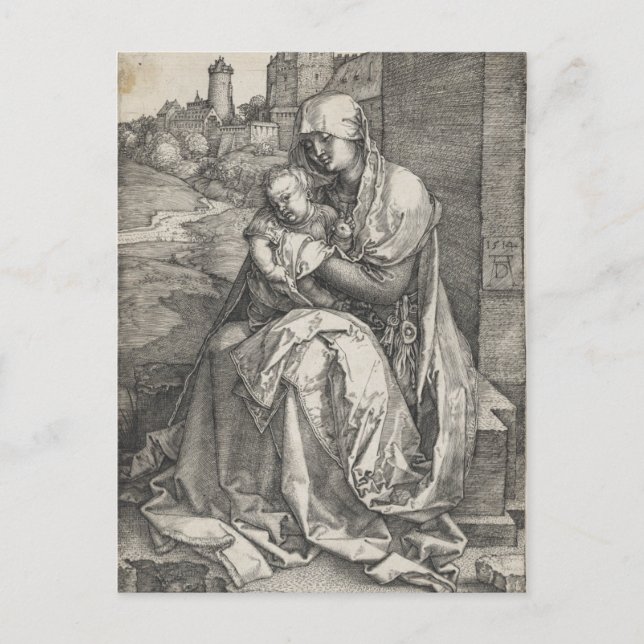 Carte Postale Vierge assise par un mur par Albrecht Durer (Devant)