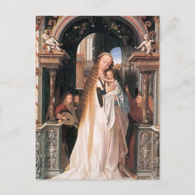 Carte Postale VIERGE AVEC ENFANT ET ANGELS, Parchemin (Devant)