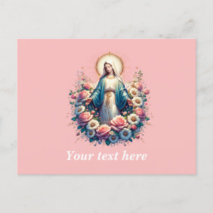 Carte Postale Vierge Marie avec de beaux Roses