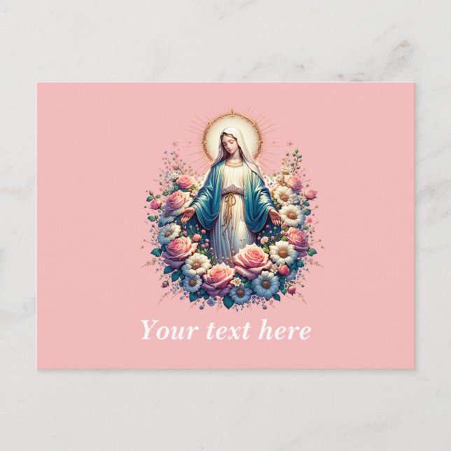 Carte Postale Vierge Marie avec de beaux Roses (Devant)