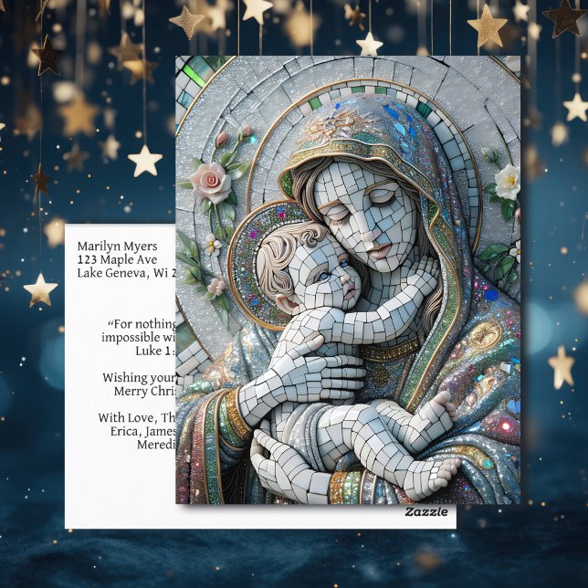 Carte Postale Vierge Marie et bébé Jésus | Statue mosaïque (Créateur téléchargé)