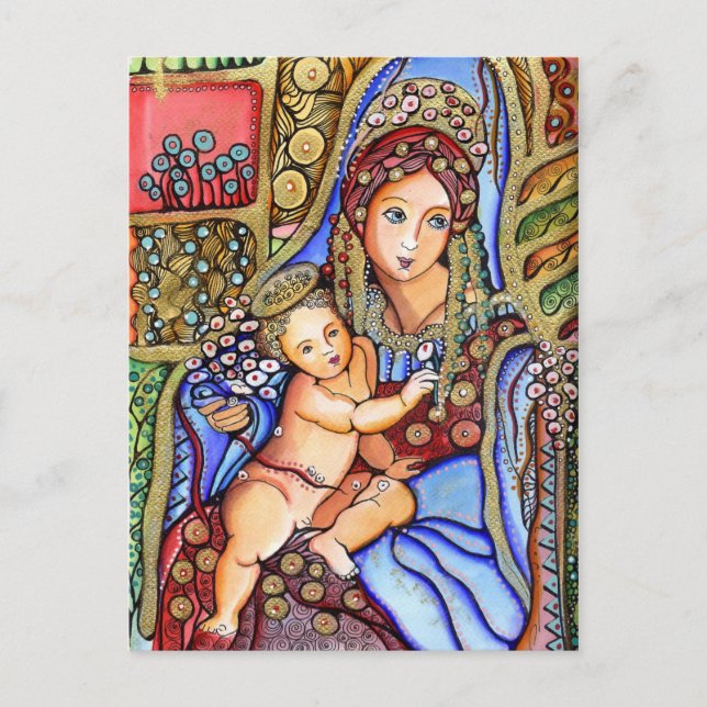 Carte Postale Vierge Marie et Jésus Peinture infantile (Devant)