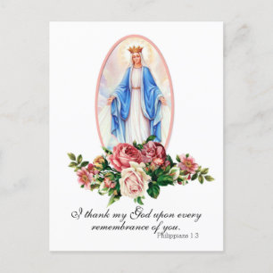Carte Postale Vierge Marie Roses Religieux Élégant Vintage