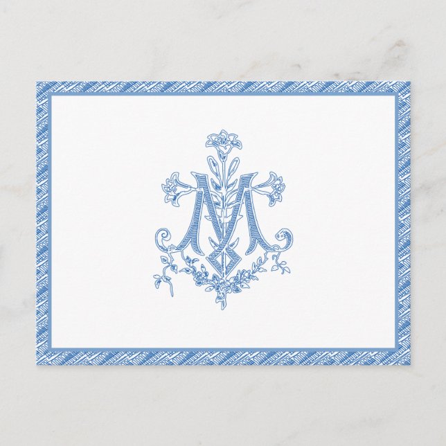 Carte Postale Vierge religieuse Marie Croix bleue Lys (Devant)