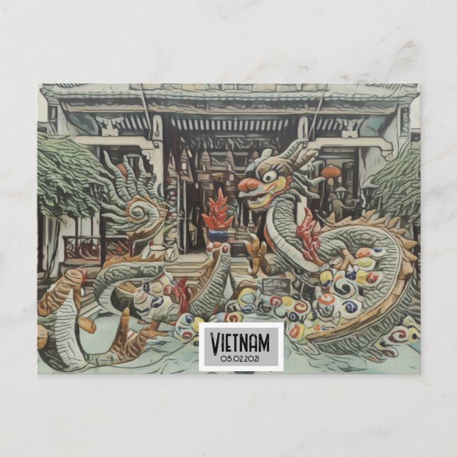 Carte Postale Vietnam Dragon Temple, Date personnalisable (Devant)
