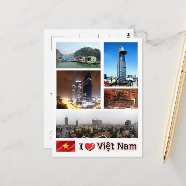 Carte Postale Vietnam - J'adore - (Devant/Arrière en situation)