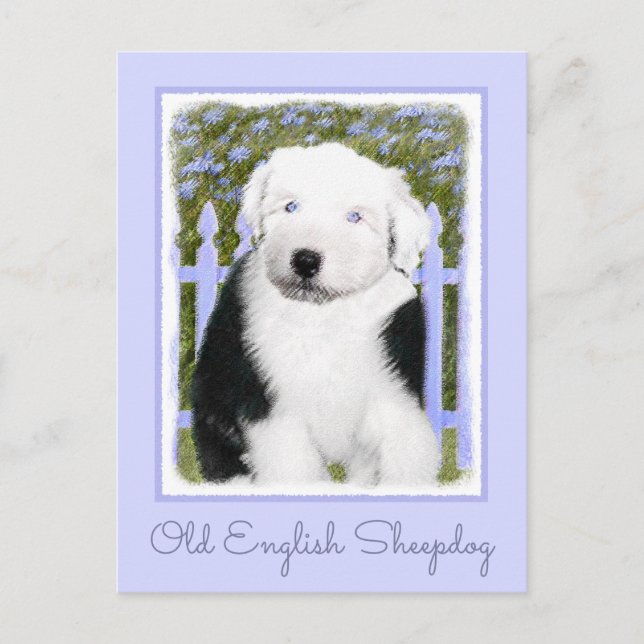 Carte Postale Vieux anglais Sheepdog Puppy Peinture - Chien Art (Devant)
