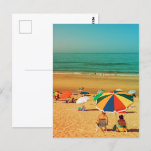 Carte Postale Vieux couple sous parasol à Fonte da Telha.
